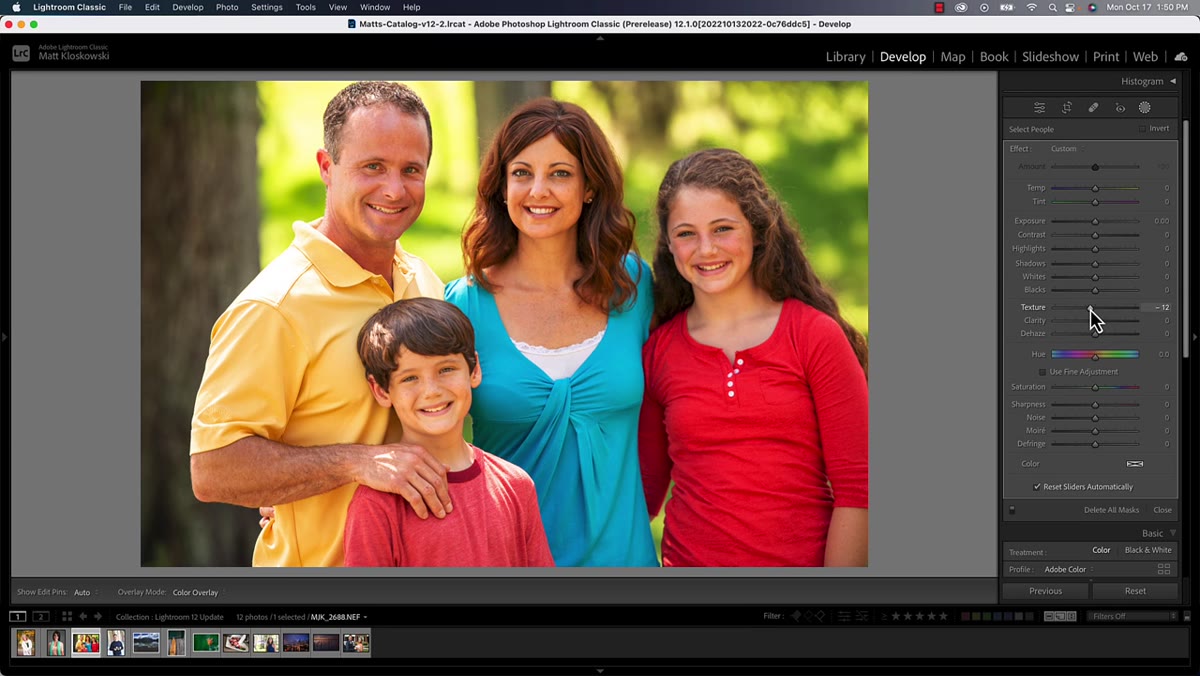 Individual facial masks in the panel with adjustments applied