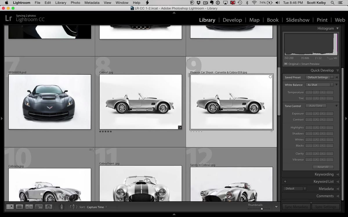 Star rating being applied to image in Library grid view