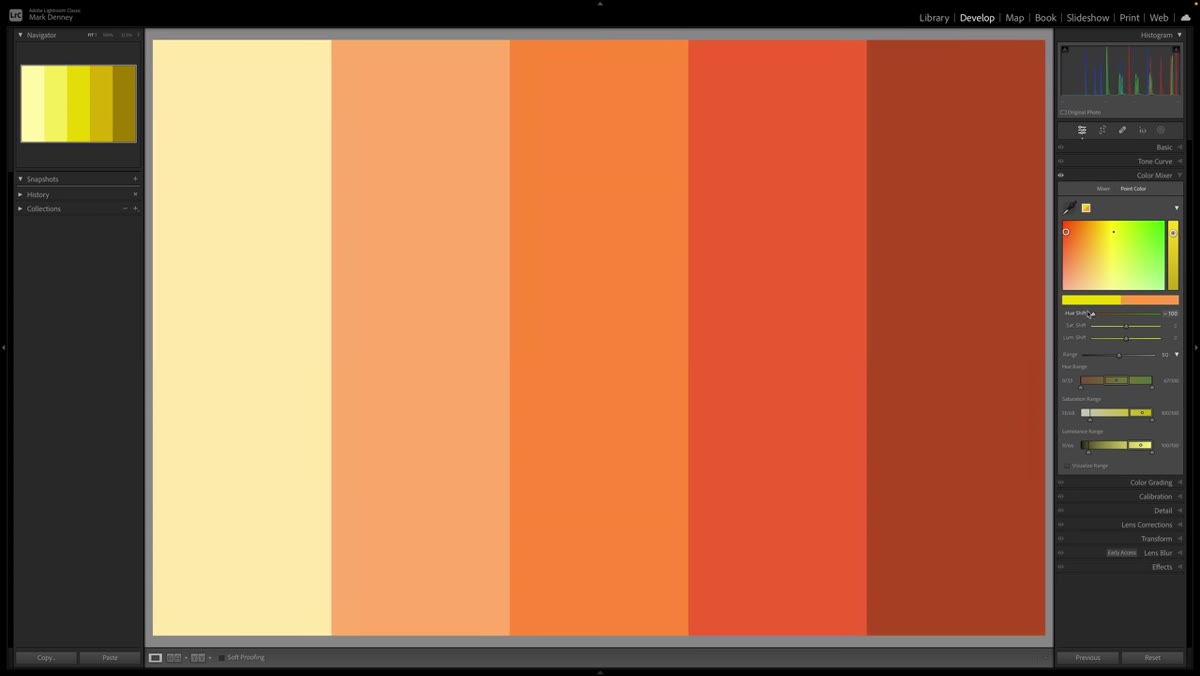 Hue shift slider being dragged while all colors shift on screen