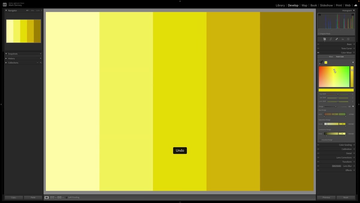 Luminance slider being adjusted on the isolated color selection