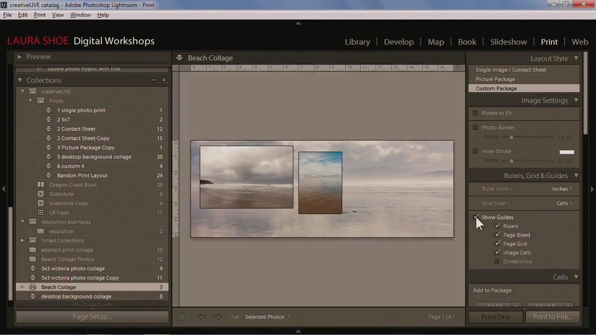 Ruler visible at top of Print module layout view