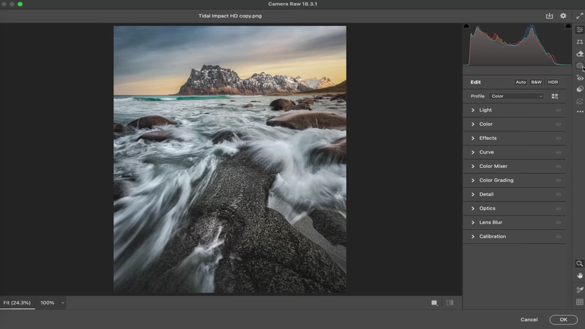 Camera Raw interface open, masking panel visible in sidebar