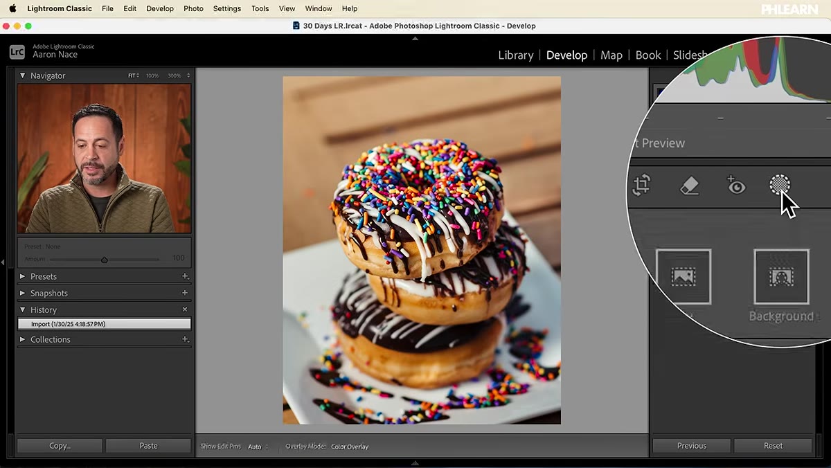 Masking panel open with background selection icon highlighted