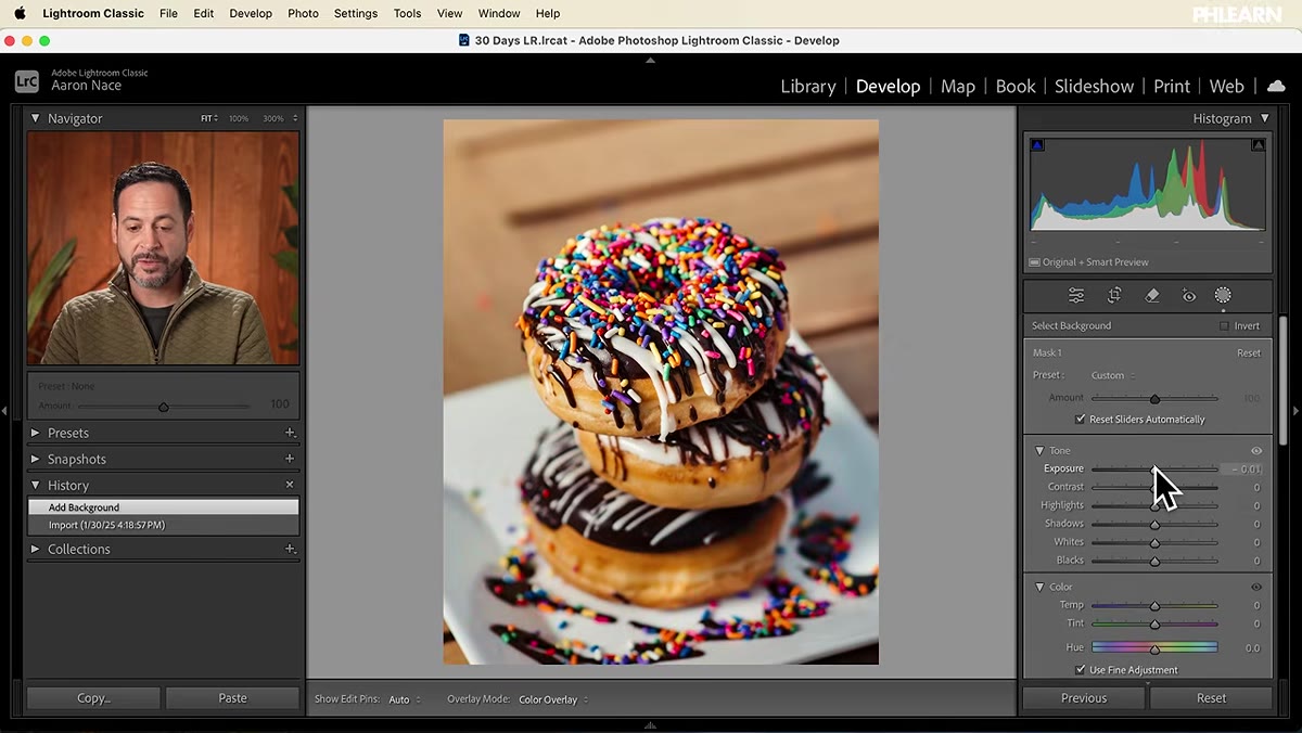 Exposure slider being dragged down with background mask active