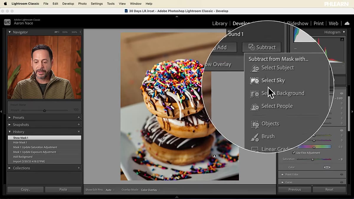 Subtract brush being painted over the donut to refine the mask