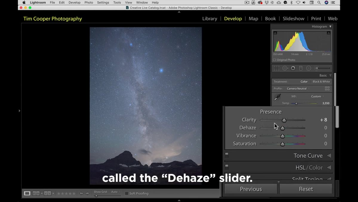 Dehaze slider being moved up in Lightroom&rsquo;s Presence panel
