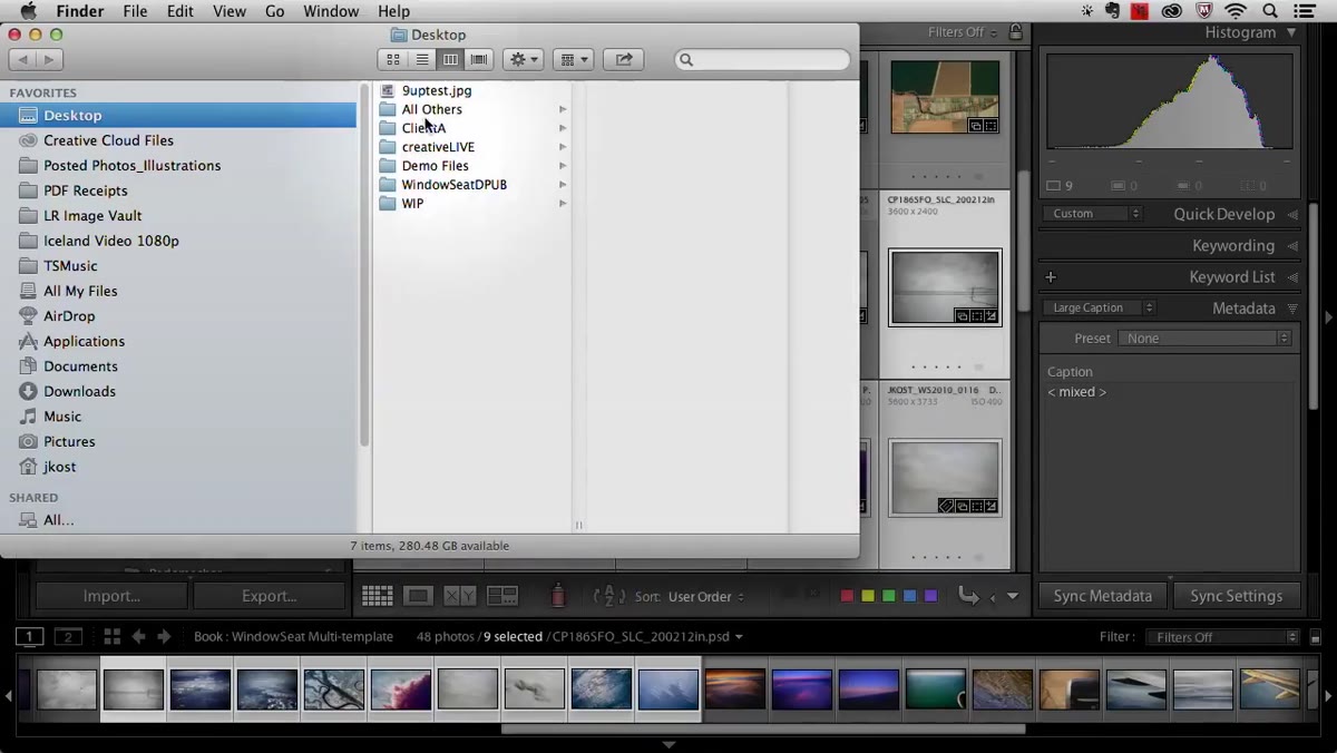 Dragging the new JPEG file onto the Lightroom icon to trigger import