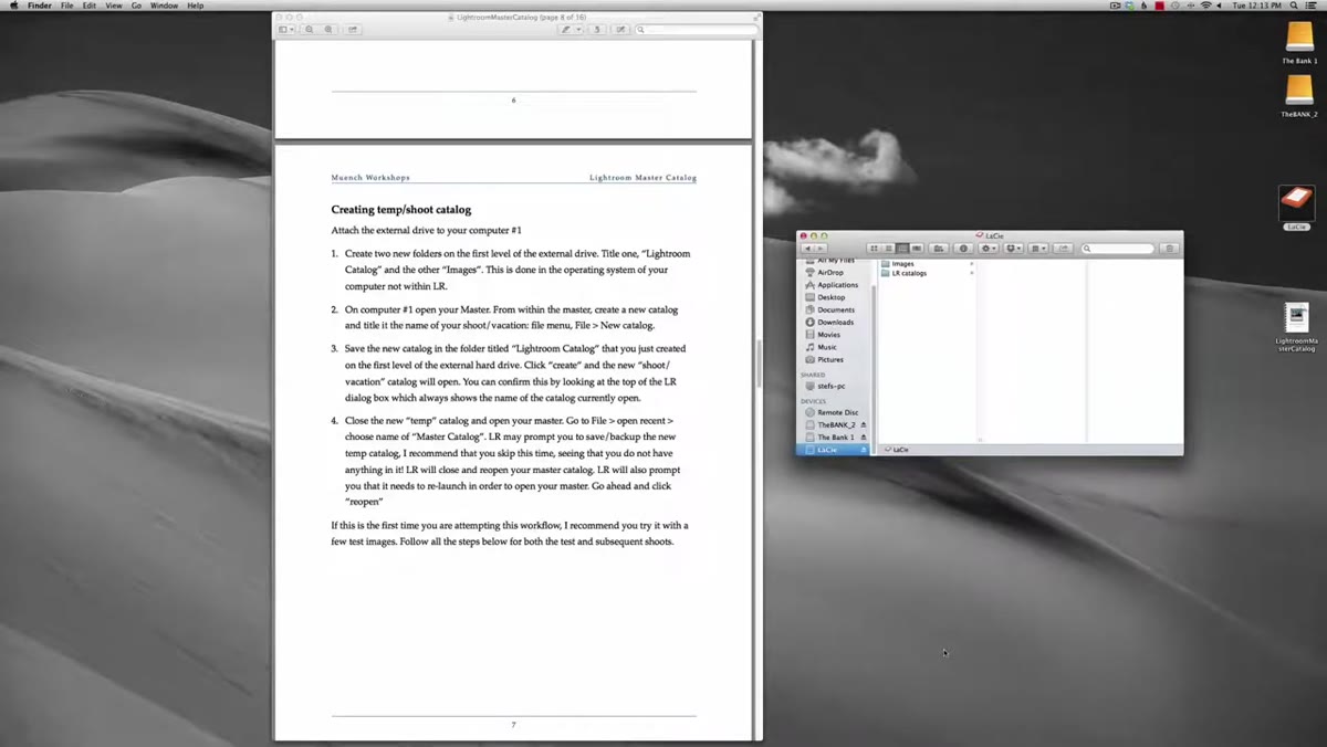Lightroom File menu open, New Catalog option highlighted