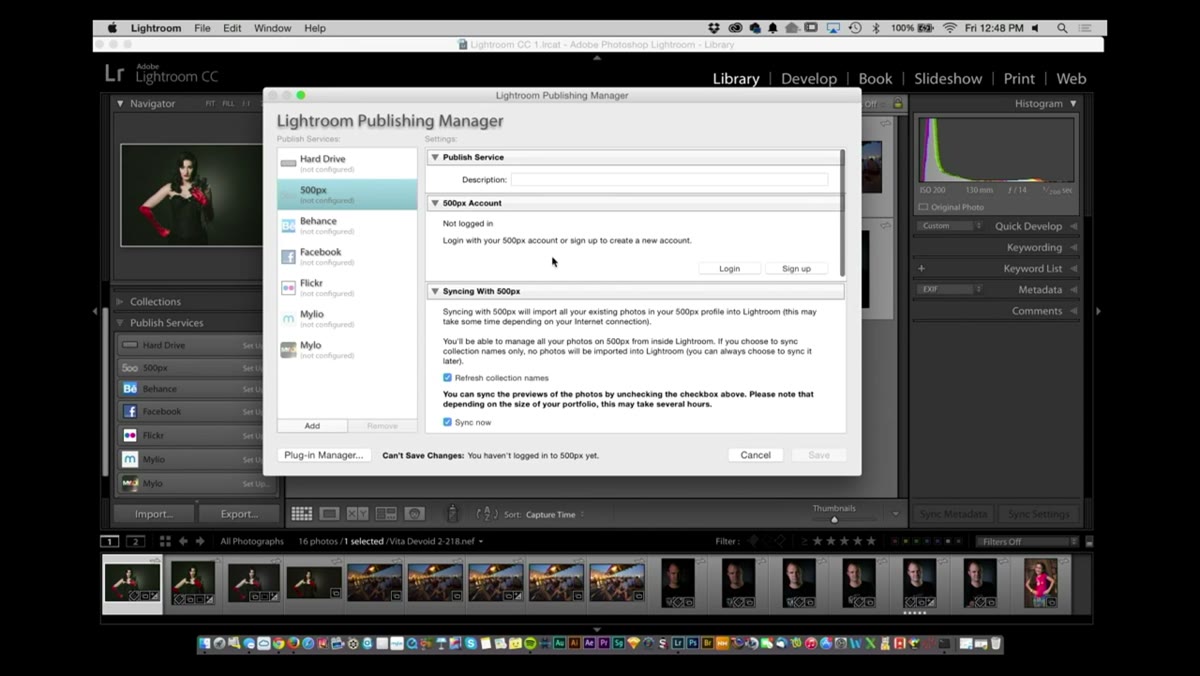 Browser-style authorization screen for 500px inside Lightroom