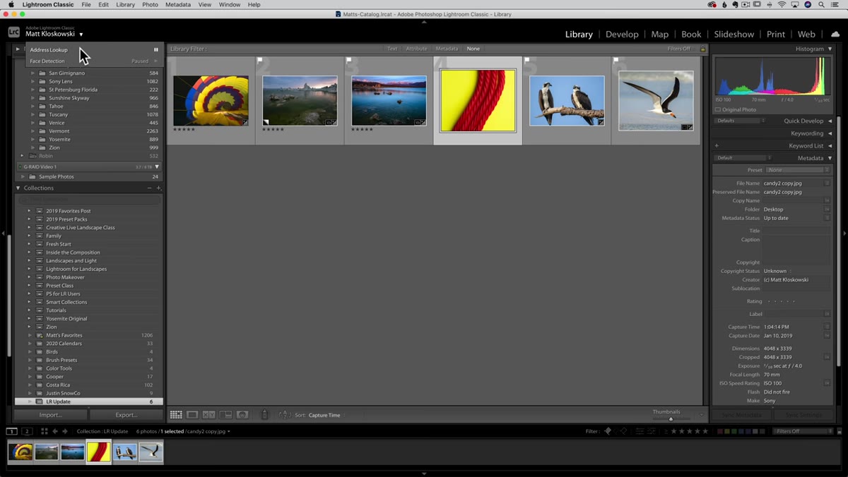 Lightroom Classic interface showing cloud sync icon moved to top right corner