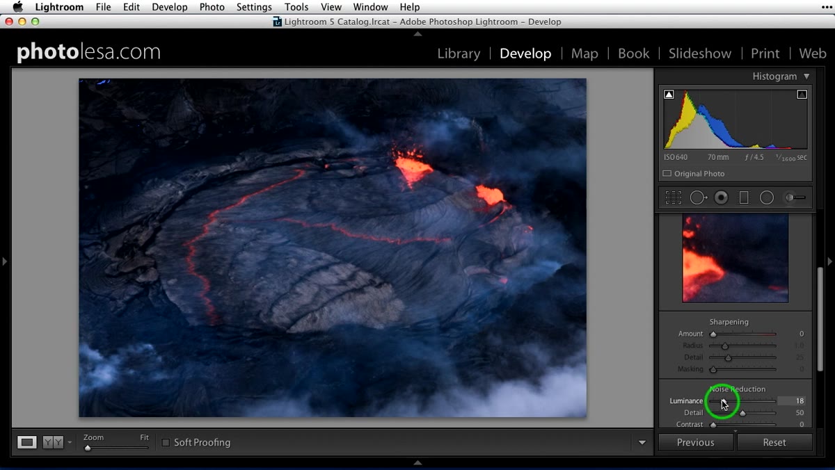 Luminance slider being dragged in Noise Reduction section