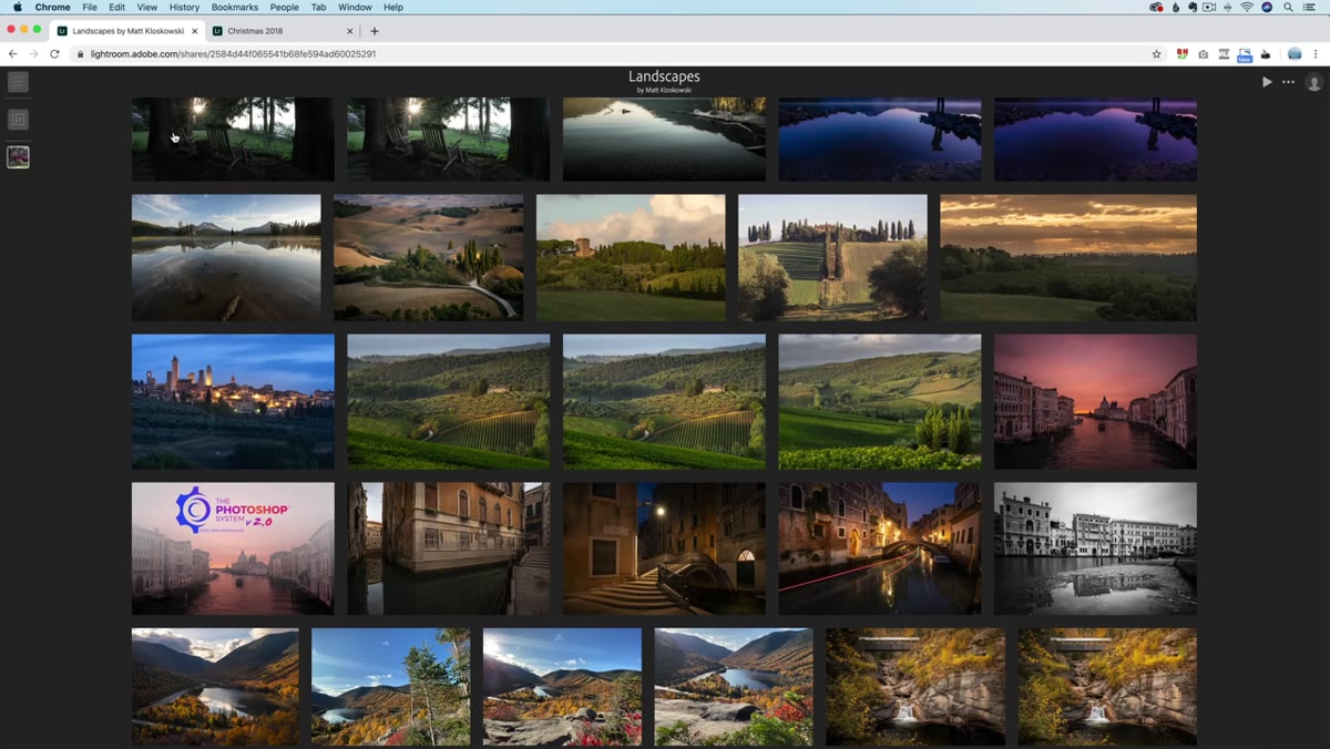 Lightroom Classic library showing a collection of landscape photos