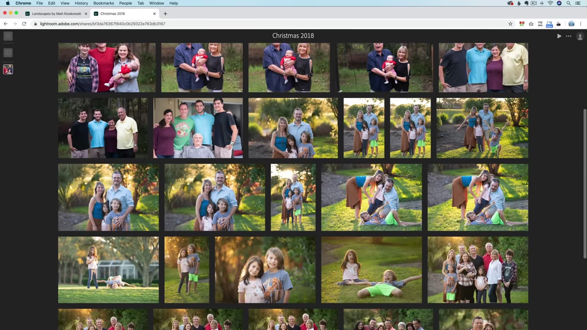 Gallery sharing panel in Lightroom Classic with link and settings options visible