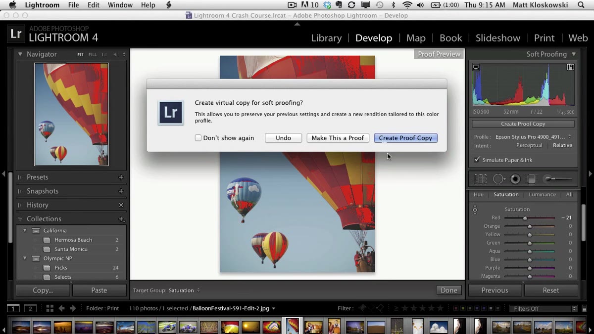 Dialog box prompting user to create a proof copy of the image