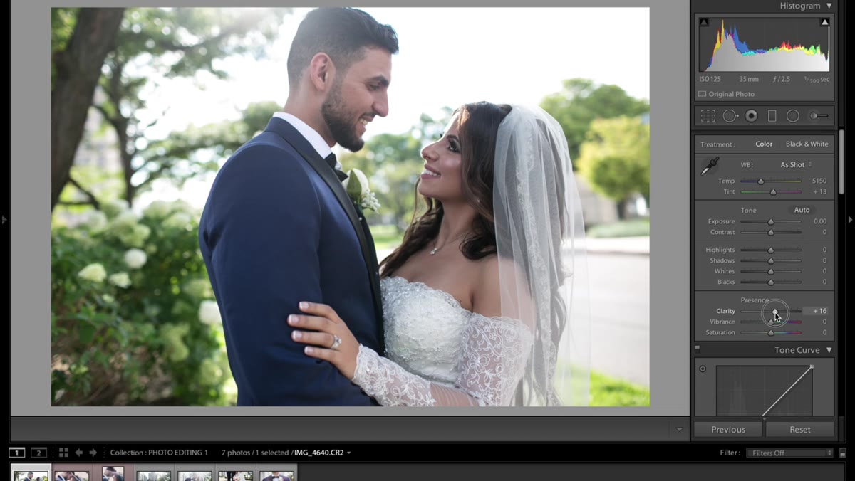 Clarity and contrast sliders being adjusted in the Basic panel