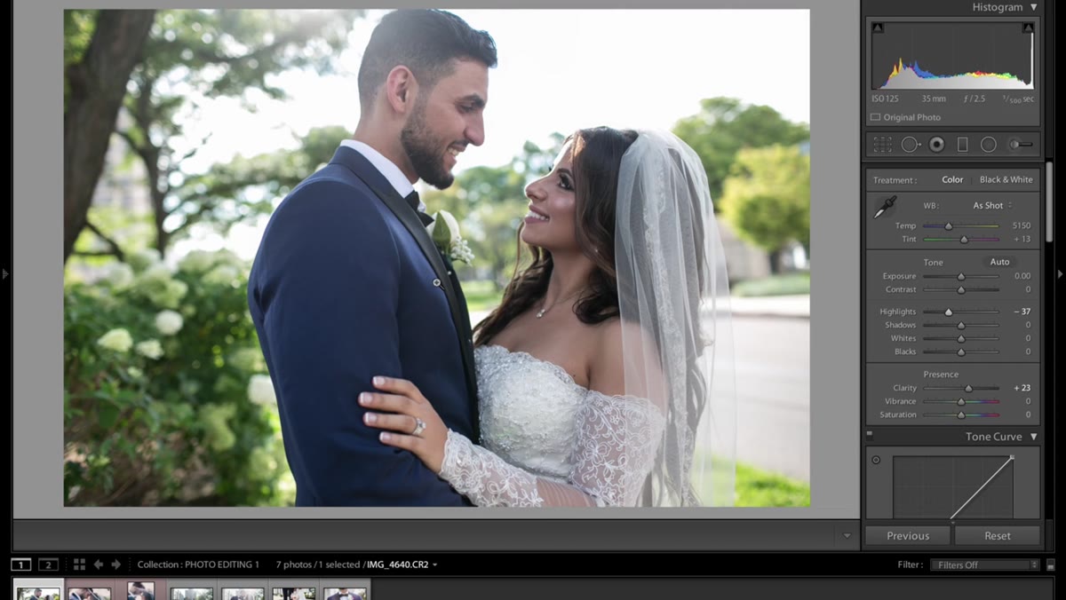 Highlights and whites sliders pulled down in the Basic panel