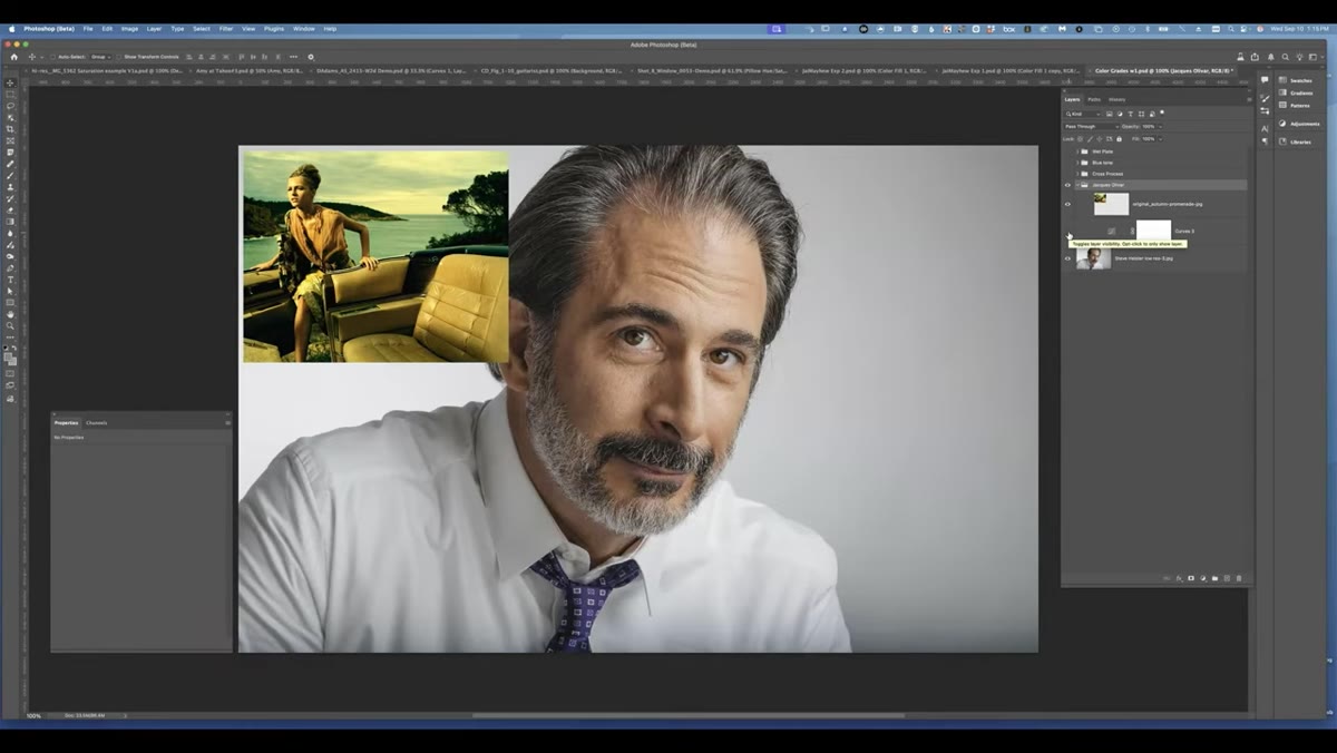 Reference image placed above target image in layers panel