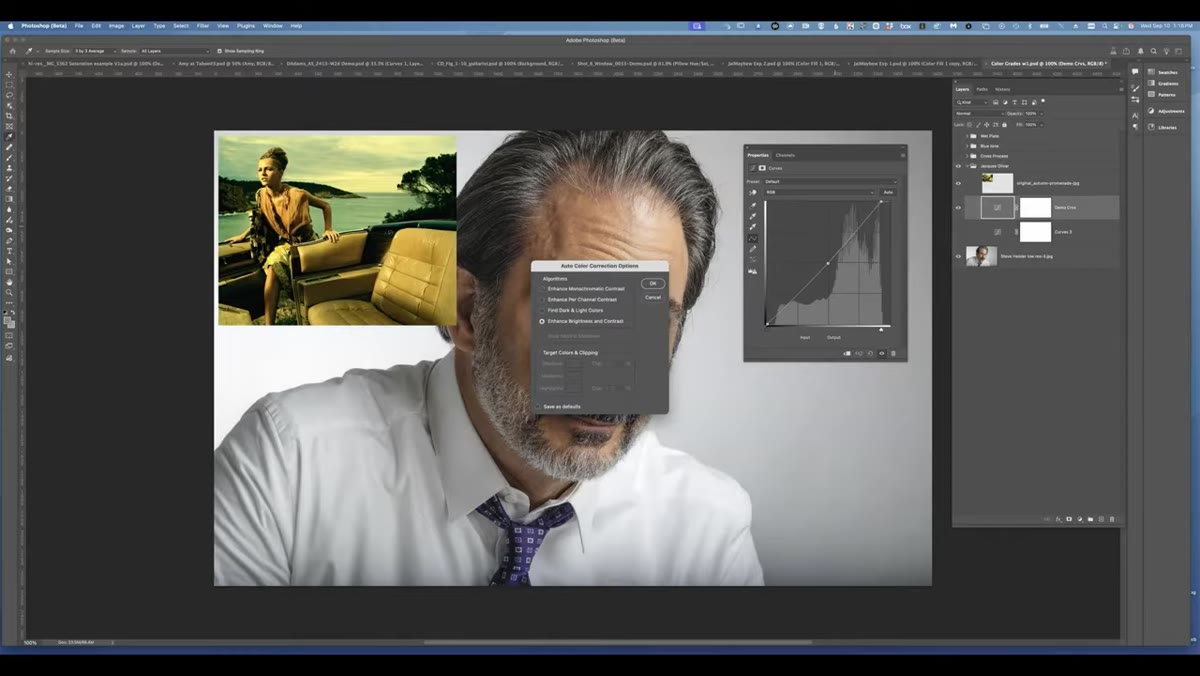 Curves Auto Options dialog box open in Photoshop