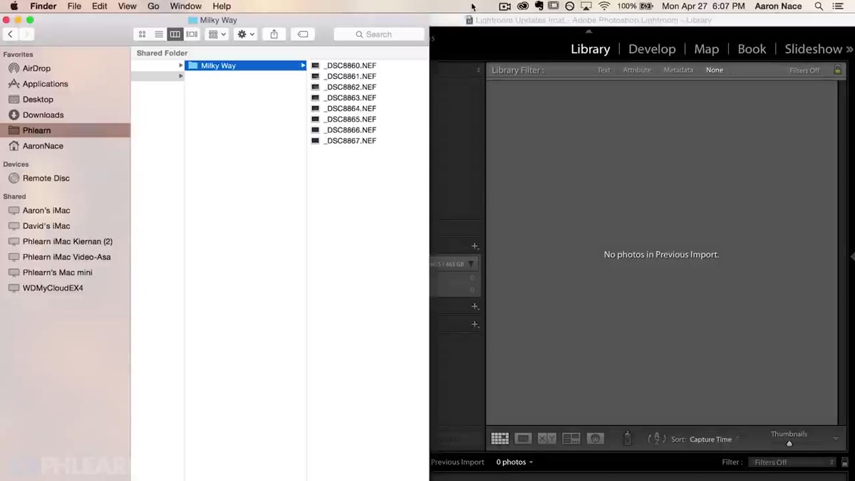 Dragging Milky Way NEF folder directly into Lightroom