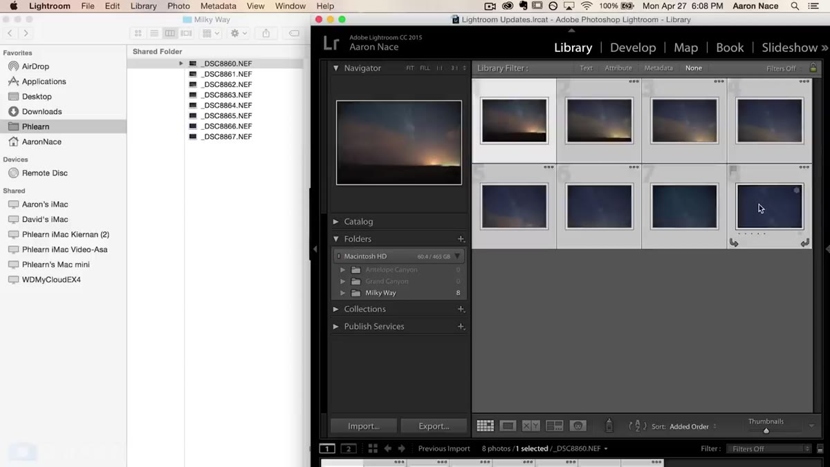Shift-clicking images and right-clicking to access Photo Merge