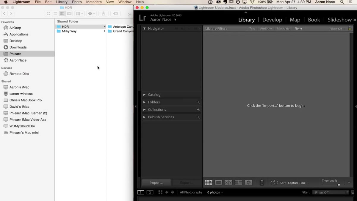 Dragging image folders into Lightroom catalog window