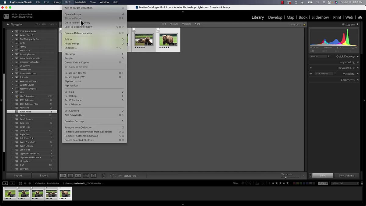 Photo menu open with Enhance option highlighted
