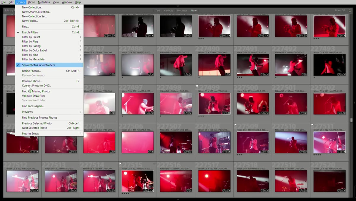 Navigating to Library menu, then Plug-in Extras in Lightroom