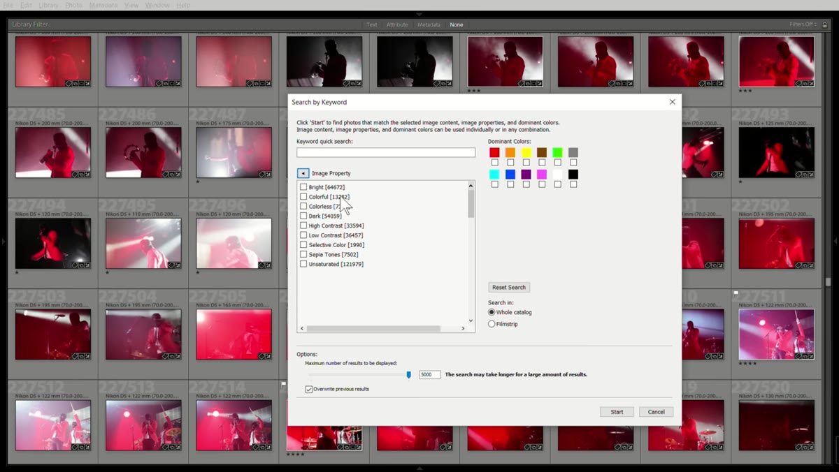 The Image Content category browser showing searchable subject tags