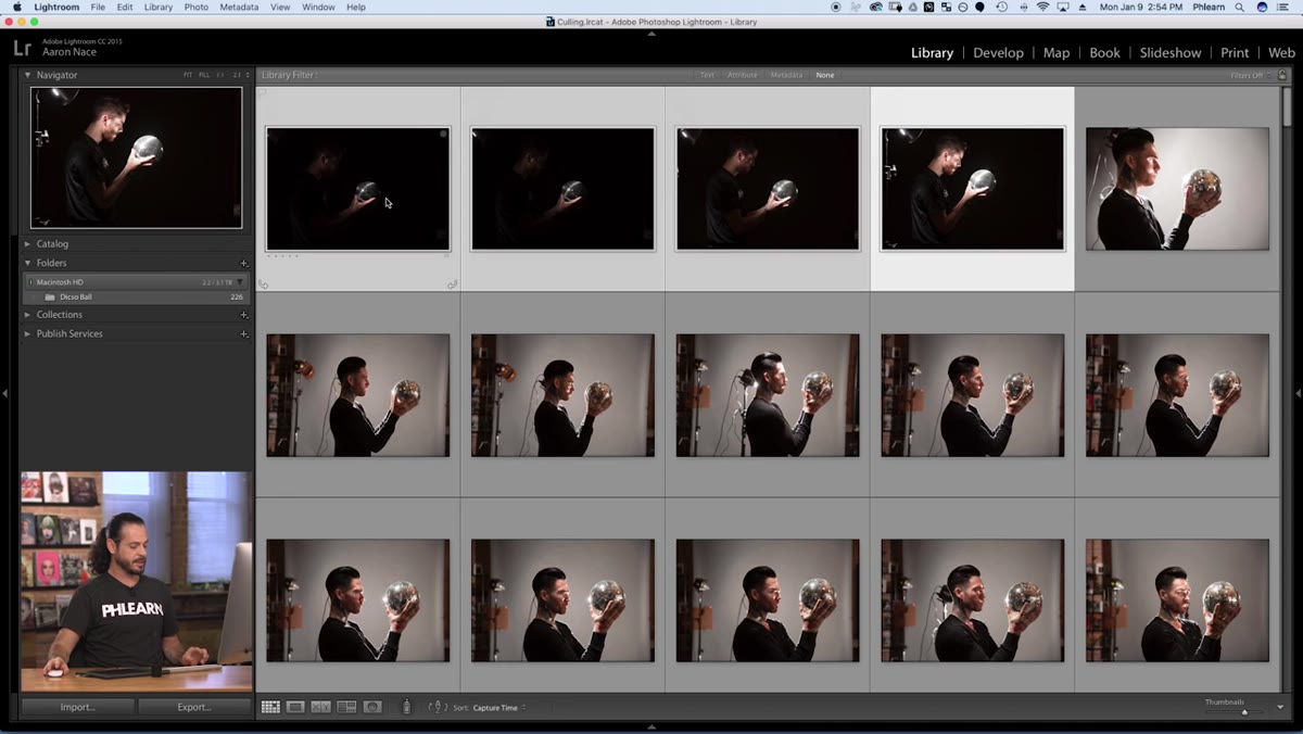 Multiple images selected in filmstrip, reject flag applied to group