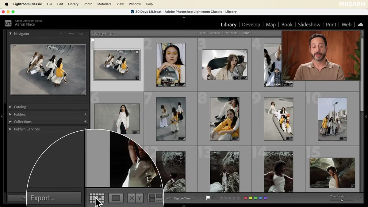 Grid view showing multiple thumbnails with white flag picks visible