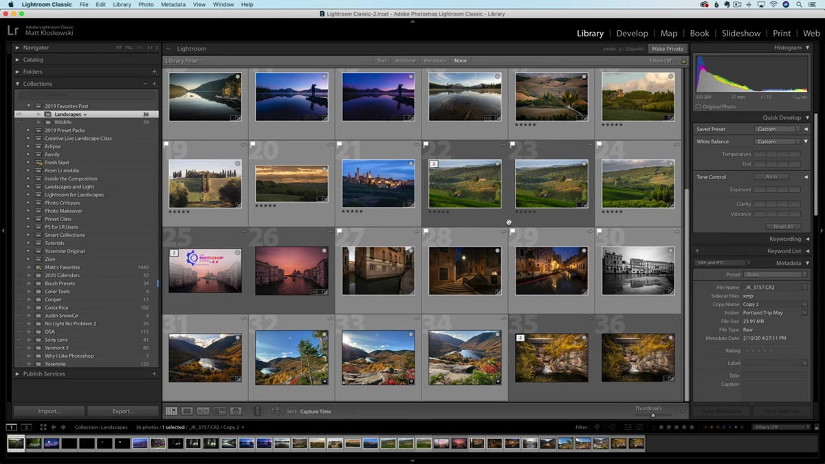Lightroom Classic identity plate showing sync status in top left