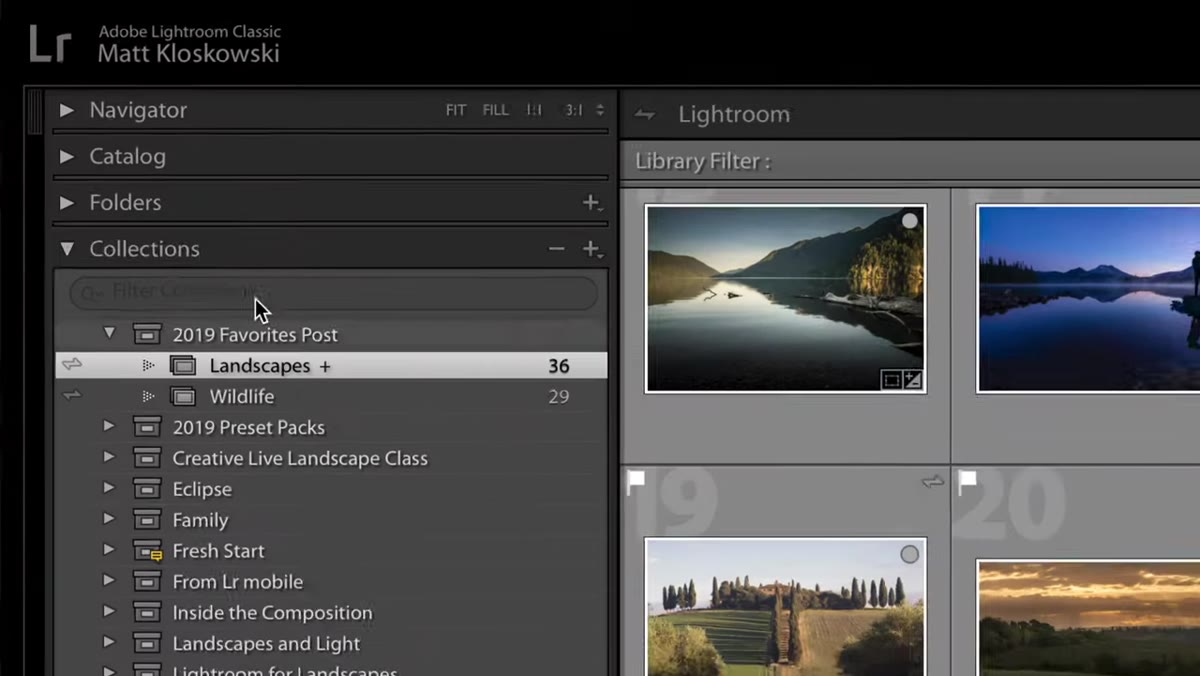 Collections panel in Lightroom Classic with plus icon highlighted