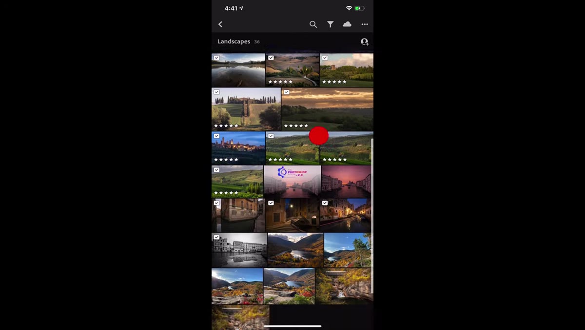 Lightroom Mobile on phone showing synced album matching desktop collection