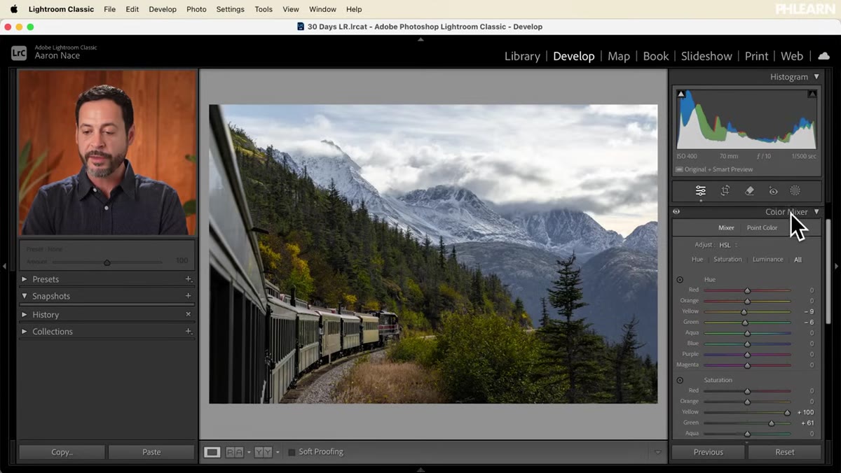 Color Mixer panel open, Mixer tab selected