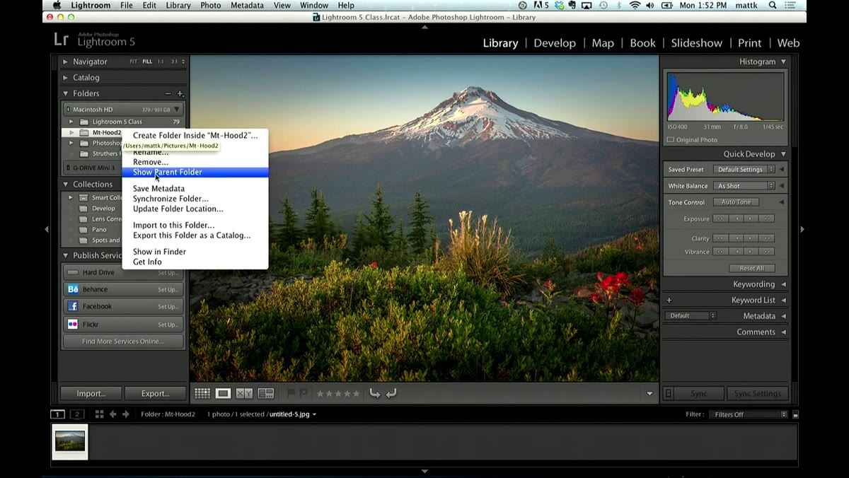 &ldquo;Show Parent Folder&rdquo; option highlighted in the right-click context menu