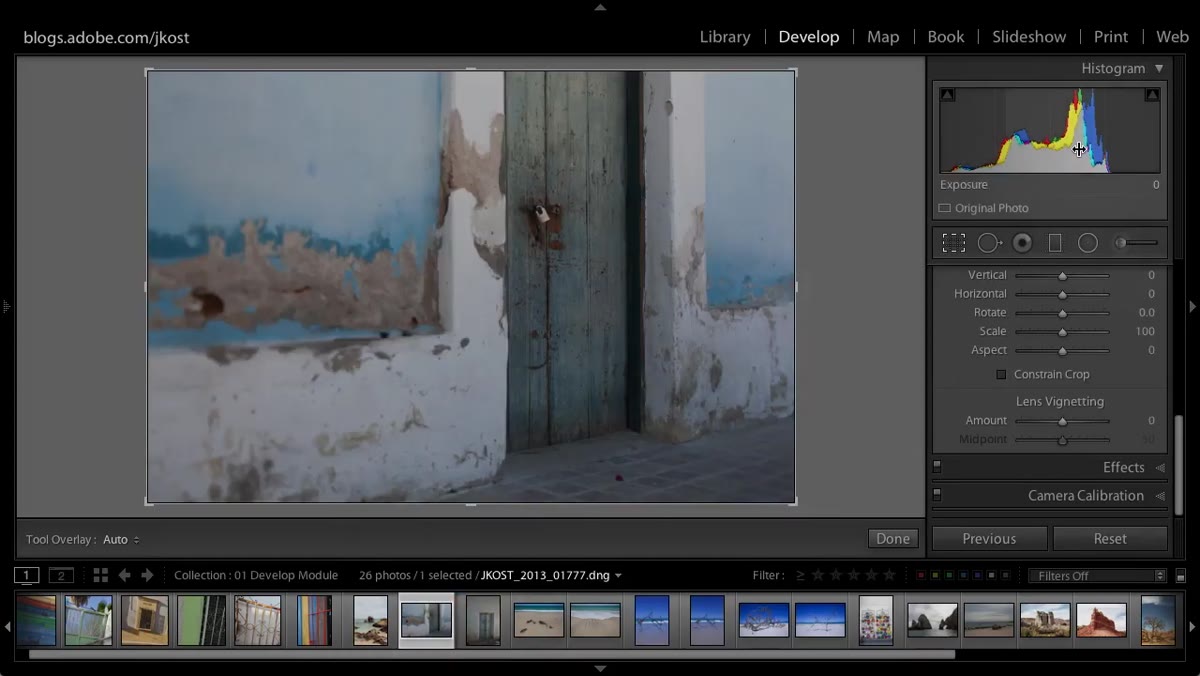 Exposure slider being increased on underexposed flat image in Basic panel