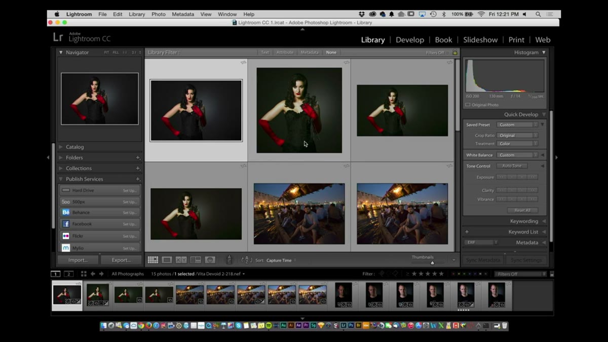 Grid view with thumbnail size increasing via keyboard shortcut