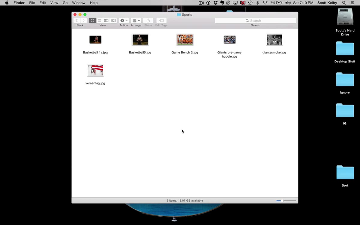 Desktop folders showing subfolders nested inside a Sports parent folder