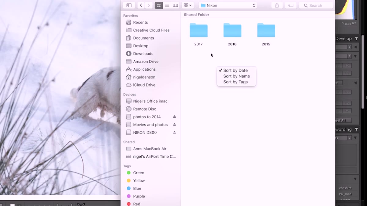 External hard drive folder being selected as import destination