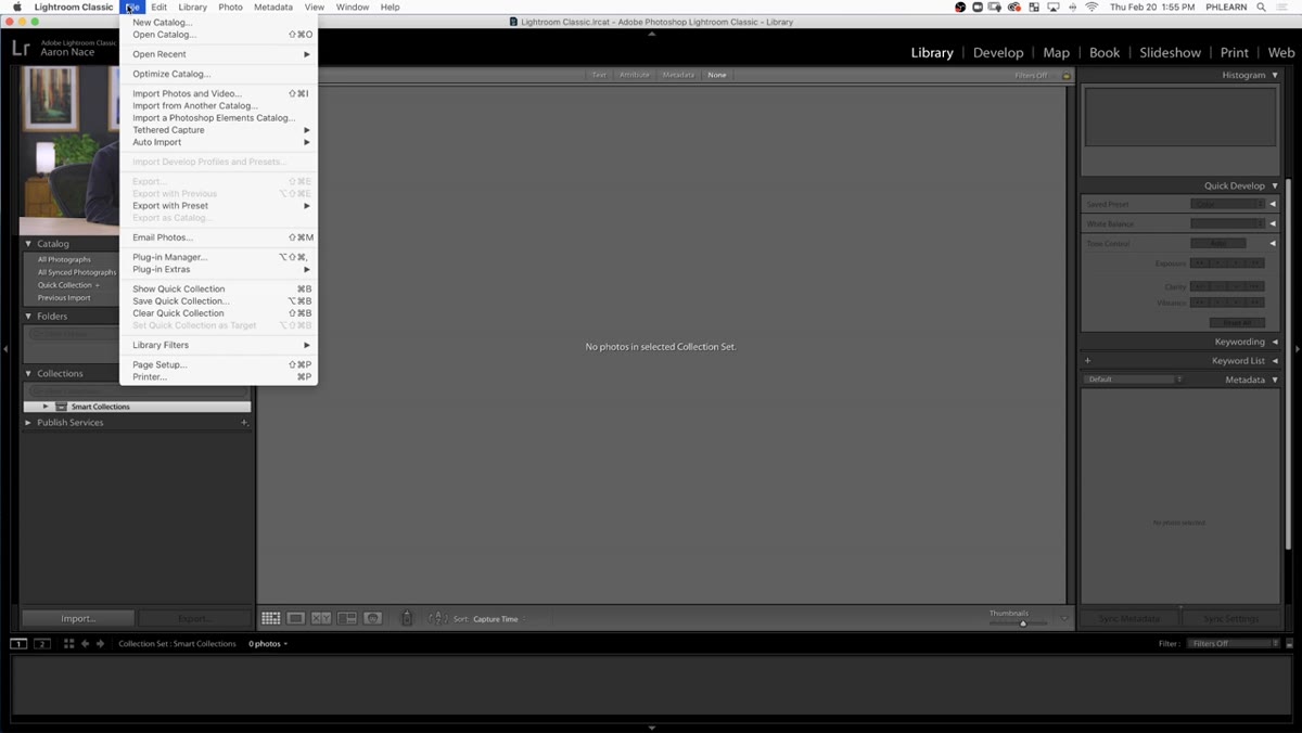 File menu open with Import Photos and Videos highlighted