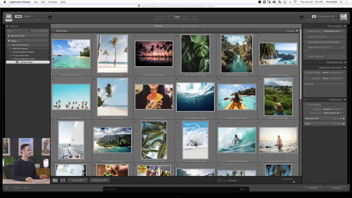 Lightroom catalog showing newly imported photo thumbnails