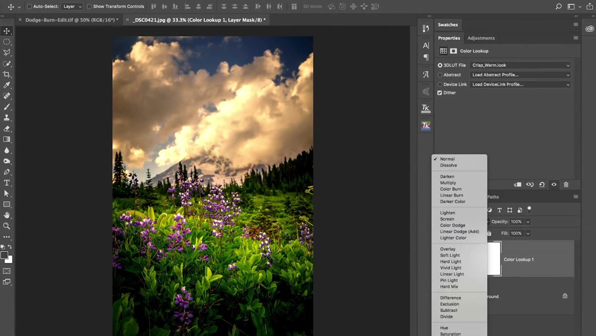 Blend mode dropdown set to Color on the adjustment layer