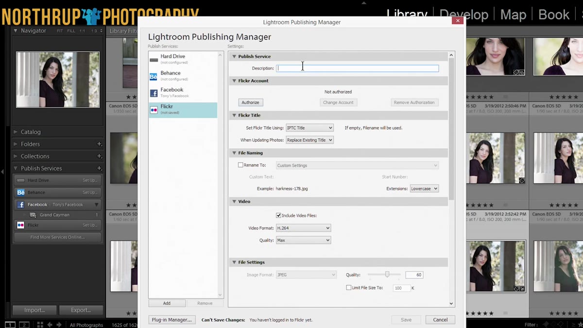 Publish Services setup dialog with authorization button