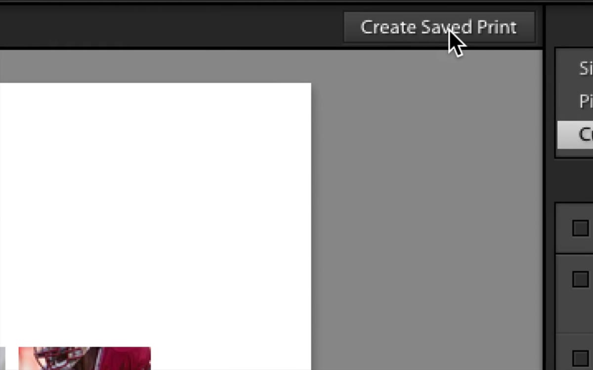 Create Saved Print option in upper right corner of Print module