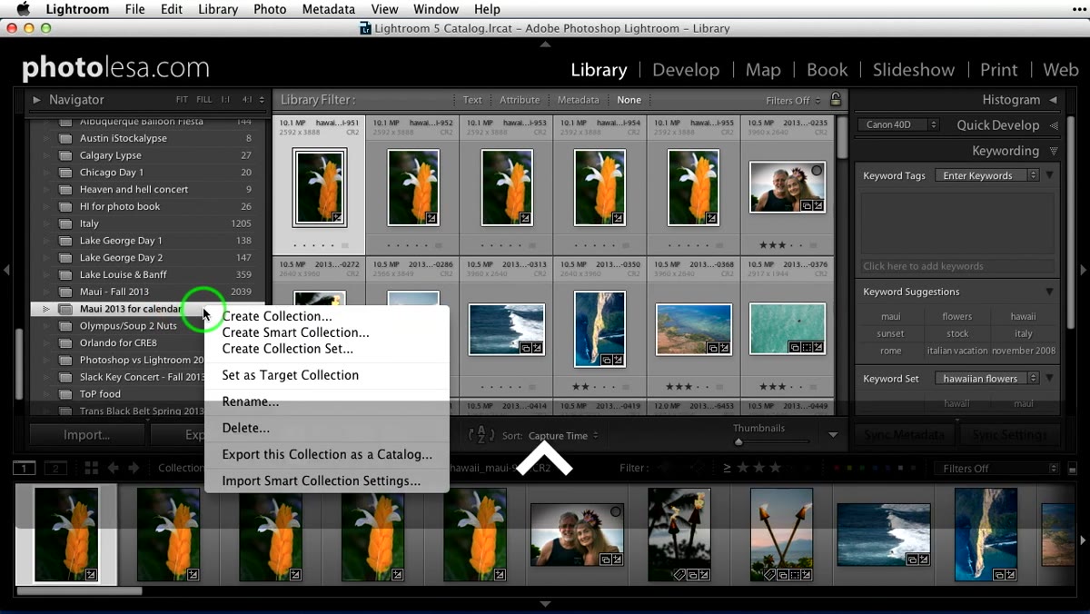 Right-click context menu open on a collection