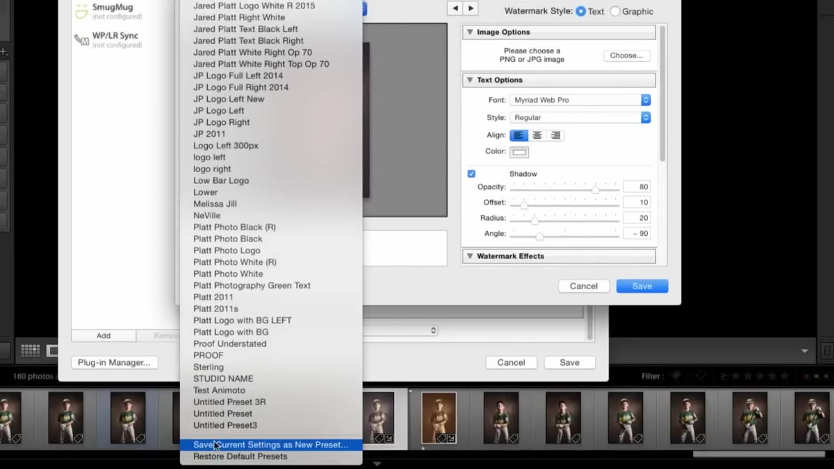 Save current settings as preset option at the bottom of dialog