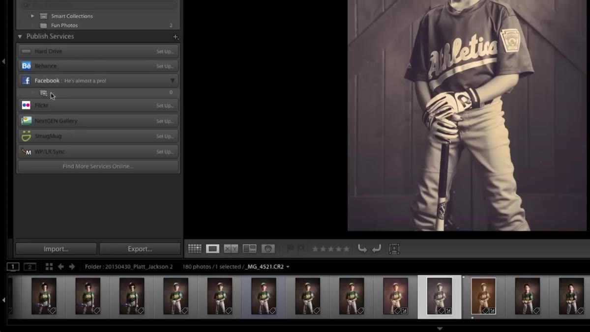 Photo being dragged into publish collection, publish button at top