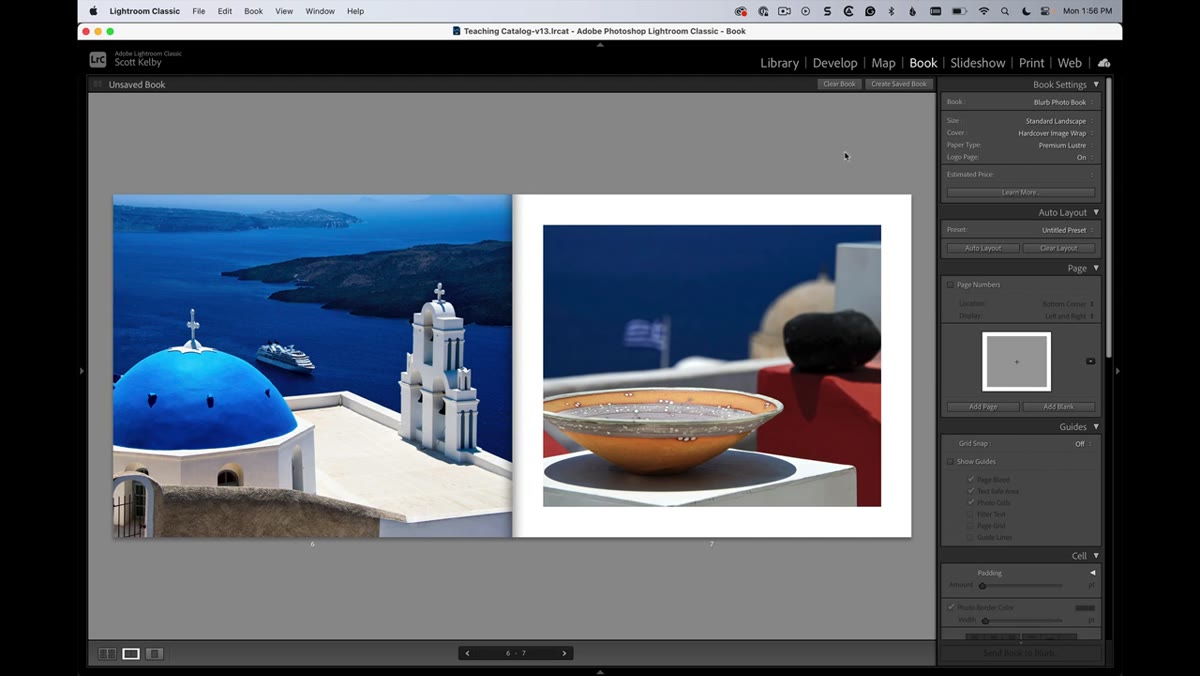 Book module open with a single full-page layout selected