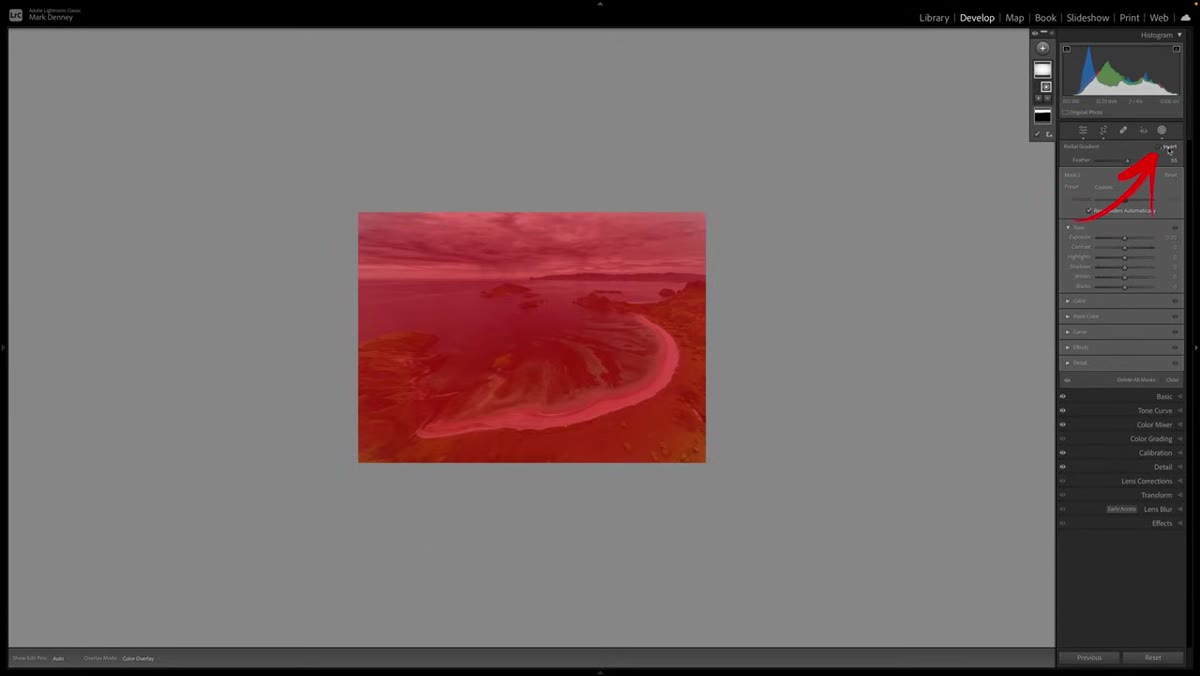 Invert checkbox checked, overlay showing outside of gradient