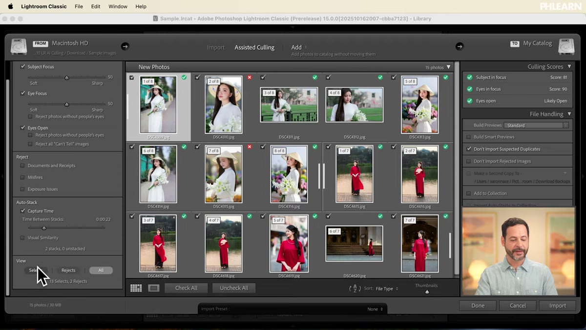 View selects option at bottom of import panel filtering out rejected images